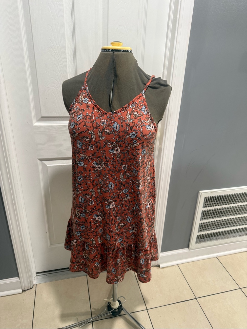 Wallflower Rust Floral Ruffle-Hem Slip Dress